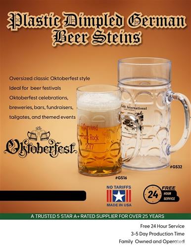 Celebrate Oktoberfest w/German Beer Steins w/Free 24 Hr. Svc.