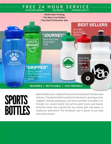 Budget Sports Bottles w/Free 24 Hr. Svc.