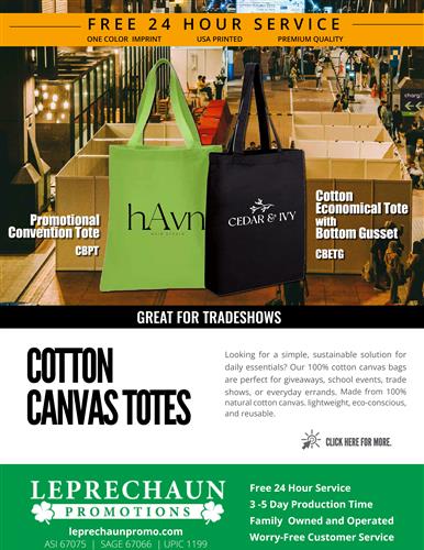 Budget Canvas Totes w/Free 24 Hr. Svc. from Leprechaun