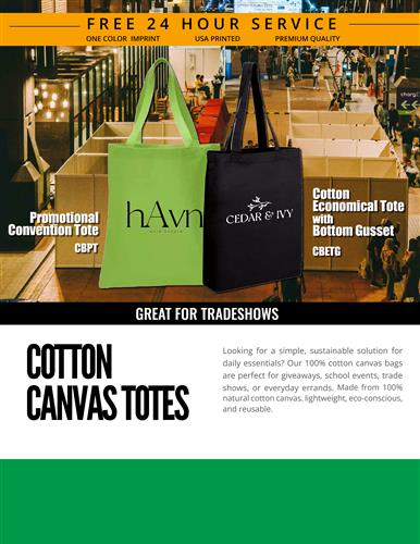 Budget Canvas Totes w/Free 24 Hr. Svc.