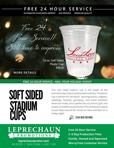 Soft-Side Stadium Cup Sale w/Free 24 Hr. Svc. from Leprechaun