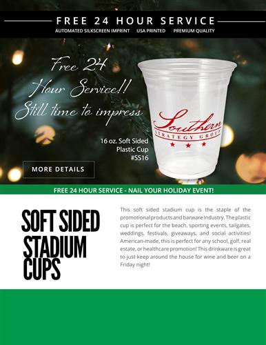 Soft-Side Stadium Cup Sale w/Free 24 Hr. Svc.