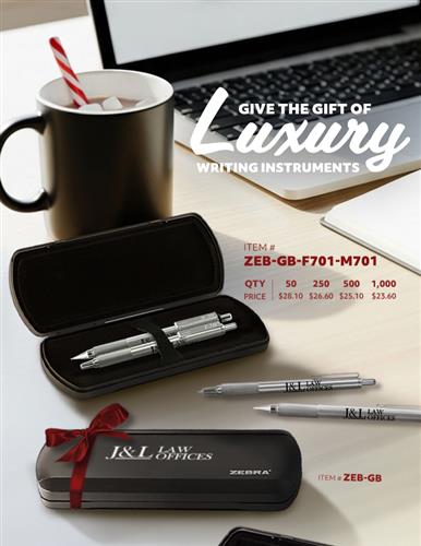 Elevated Zebra Pen Gift Sets - Holiday Promo Ideas