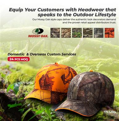 Drive outdoor appeal with our Mossy Oak Caps