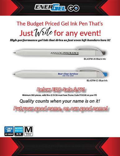 Below EQP Sale on Budget Priced Gel Ink Pen