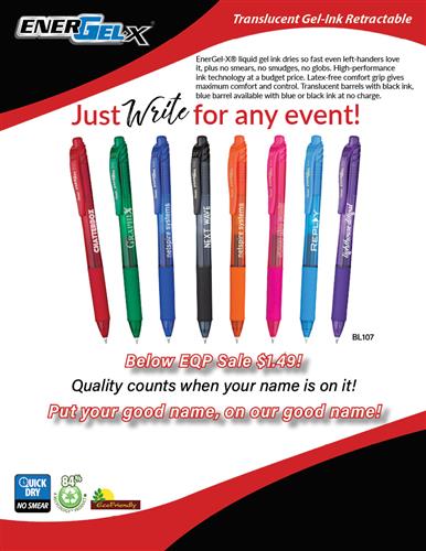 Below EQP Sale on Translucent Gel Ink Retractable
