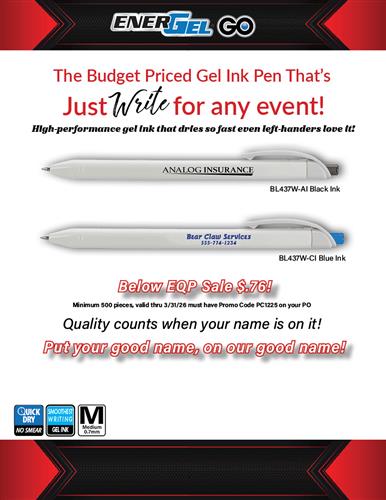 Below EQP and Budget Priced Gel Ink Pen