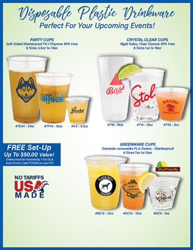 Disposable Clear, Party &amp; Greenware Cup Sale