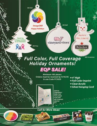 EQP Sale on Full Color  Clear Acrylic Holiday Ornaments