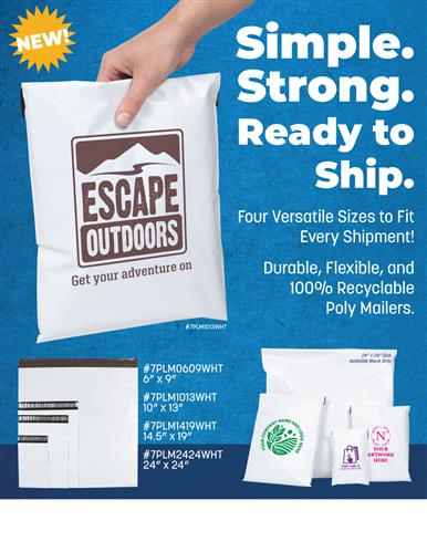 NEW White Poly Mailers in 4 Versatile Sizes. Durable, flexible, and 100% Recyclable Mailers.