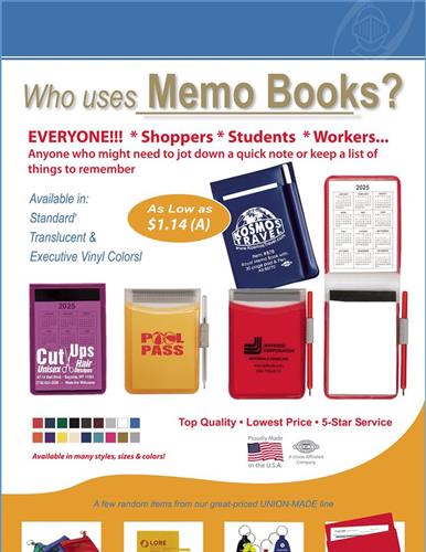 Memo books - inexpensive and handy - USA/Union Made - 5 day production
