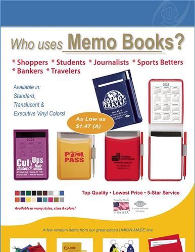 Memo books - inexpensive and handy - USA/Union Made - 5 day production