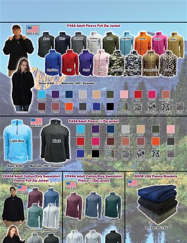 $11.95 USA MADE jackets and blankets available in all colors