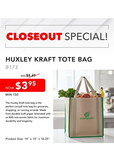 Closeout Special Huxley Kraft Tote Bag