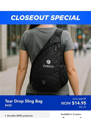 Closeout Special Tear Drop Sling Bag