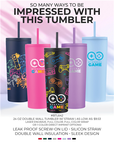 24 oz. stainless steel tumbler with full color, laser engraving, full color wrap or 1-color direct i