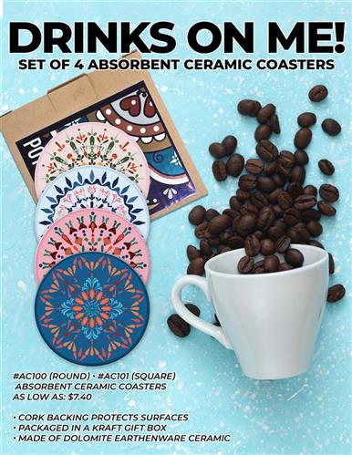 Absorbent Ceramic Coasters with Stunning Full Color