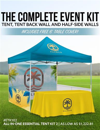 The Complete Event Kit - Tent, Back Wall, Side Walls &amp; Table Cover