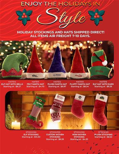 Festive Holiday Santa Hats and Stockings