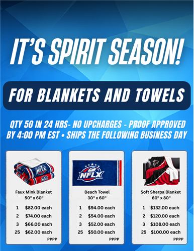 It's Spirit Season For Blankets and Towels!