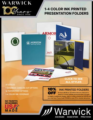 10% Off Ink Printed Presentation Folders from Warwick