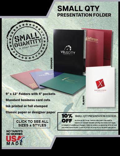 10% Off Small Quantity Presentation Folders